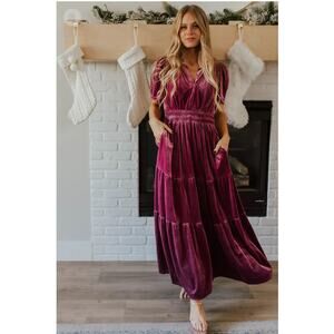 Boutique Purple Velvet Tiered Maxi Dress size Small Jewel Tone Bridgerton